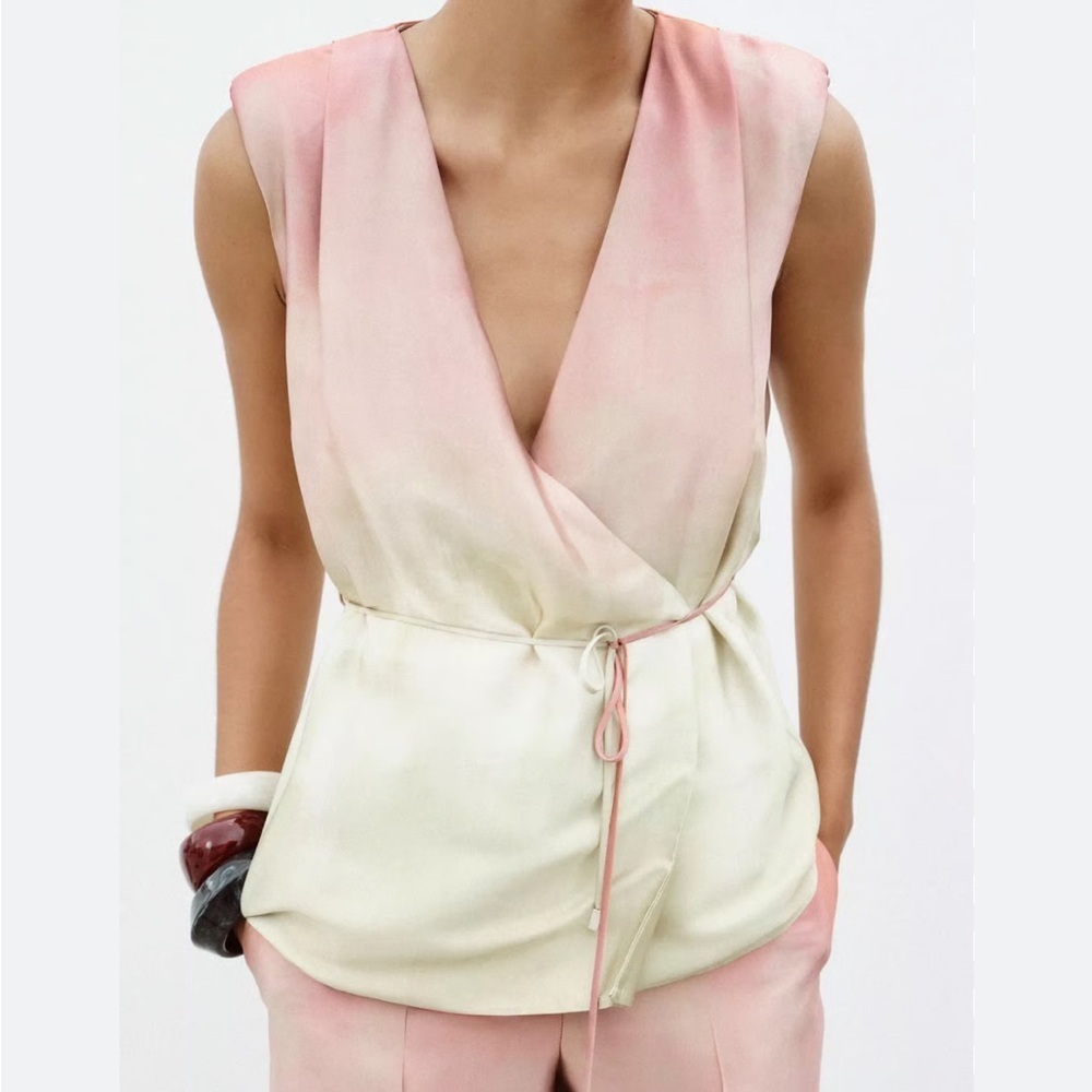 Zara Tie Dye Pink/Green/Cream Sleeveless Top | XS